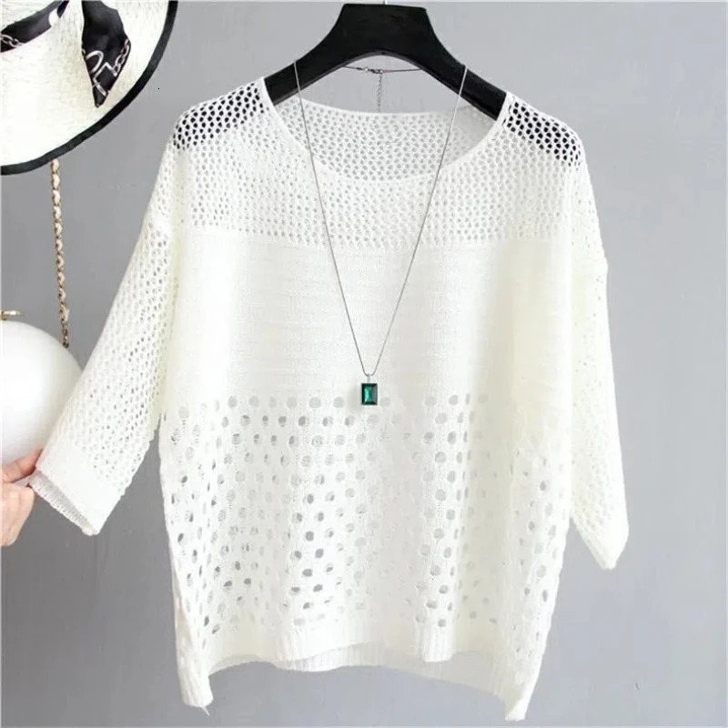 Spring and Summer Ice Silk Top Knitted Back Hollow Thin Bottom Suspender Street Womens Casual Shirt 13686 250514