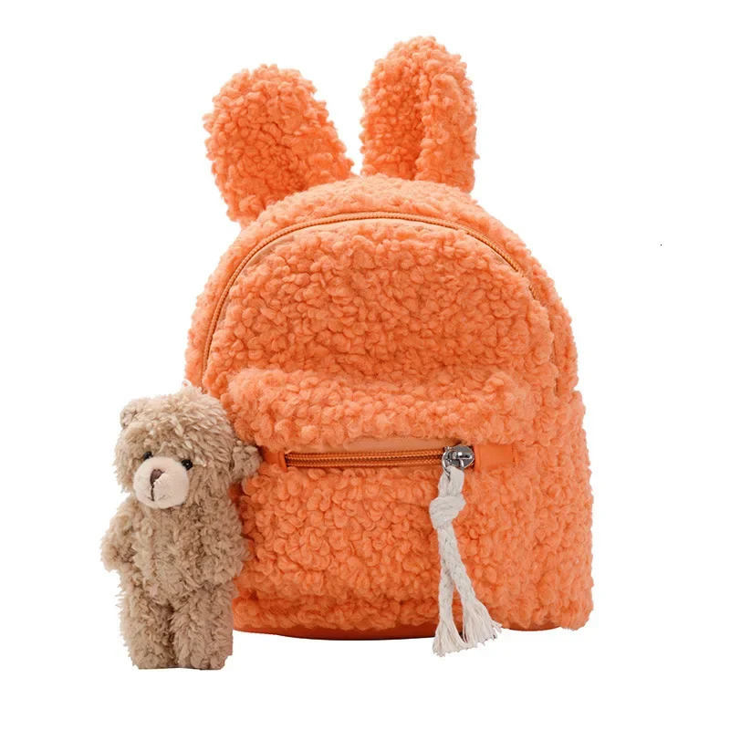 Kindergarten children schoolbag plush bunny cute girl backpack super cute rabbit ears cartoon girl backpack 250514