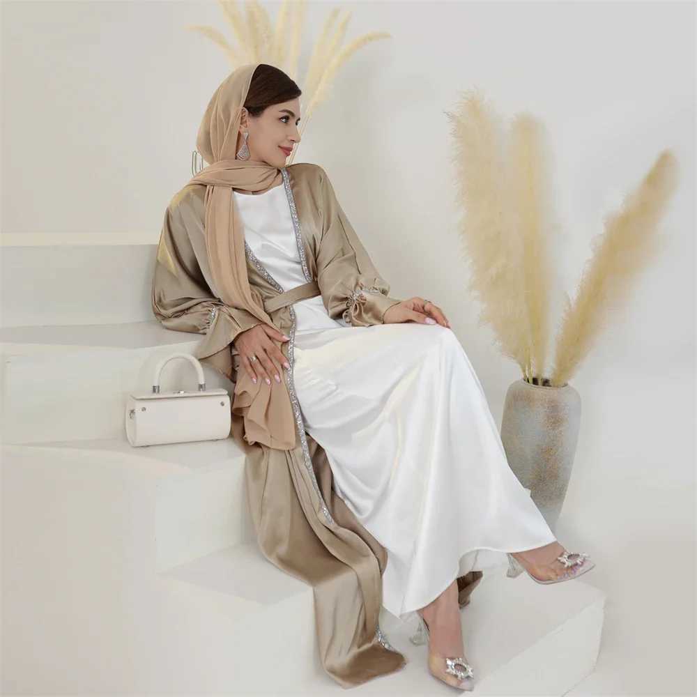 Modest Abaya Beads Muslim Women Open Cardigan Maxi Dresses Turkey Arab Robe Islamic Dubai Eid Party Femme Kaftan Kimono Jalabiya X250514