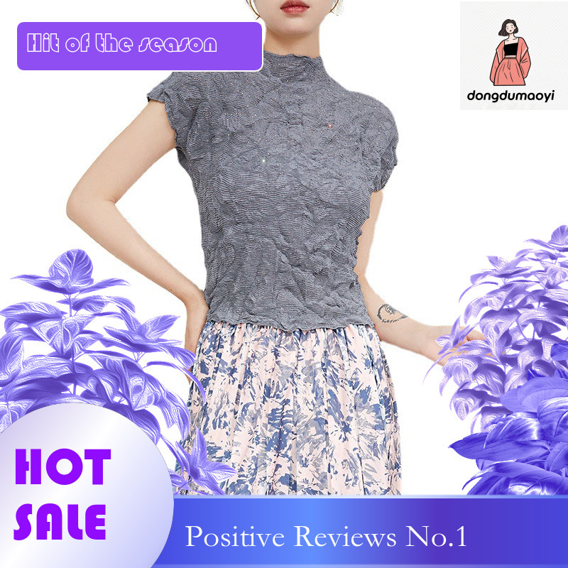 dongdumaoyi French handmade short sleeved T-shirt for summer 2025, new Miyake shirt, women's high-end pleated top, base shirt
