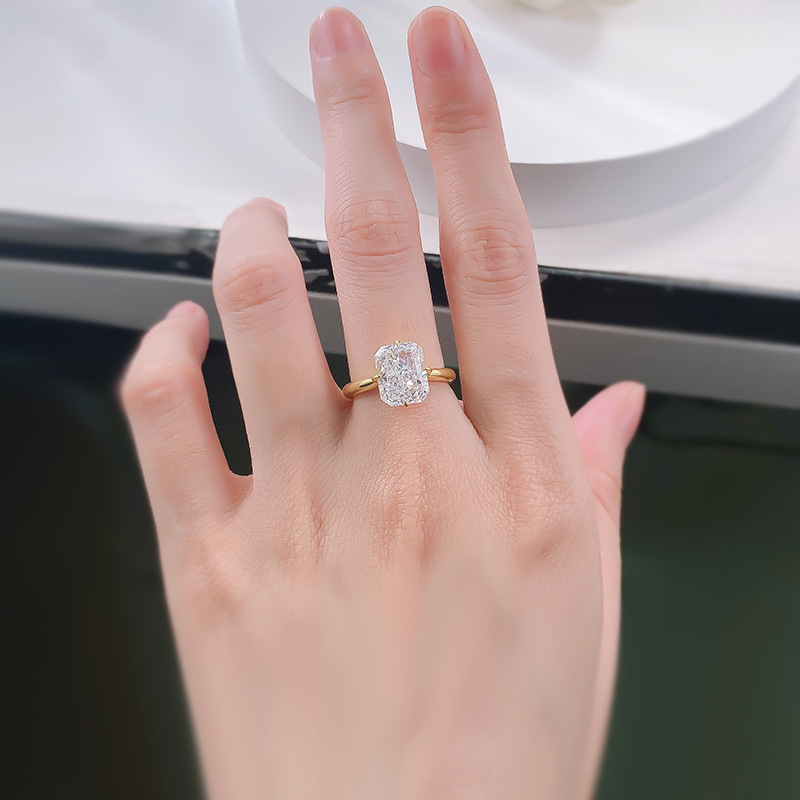 Choucong Ins Top Sell Wedding Rings Luxury Jewelry Pure 100% 925 Sterling Silver Radiant Shape White Moissanite Diamond Promise Women Engagement Band 