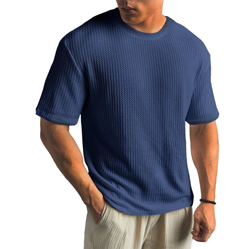 Solid Color Waffle T-shirts for Men Casual Quality Short-sleeved Mens Tees Summer Fashion er Tops Male 250513