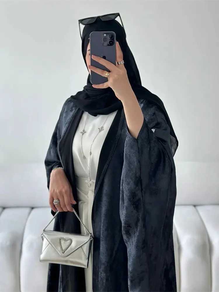 Abayas For Women Eid Shiny Batwing Satin Open Kimono Abaya Dubai Luxury Muslim Kaftan Dress Islam Clothing Caftan Marocain Femme X250514