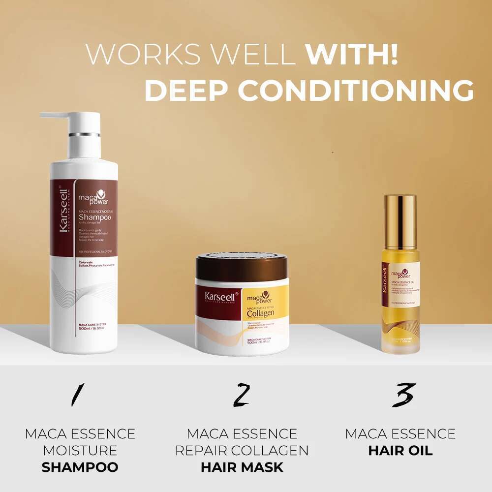 Karseell 3Pcs Collagen Mask Argan Oi + Shampoo Essence Moisturizing Repair Set For Dry Damaged Hair Gift