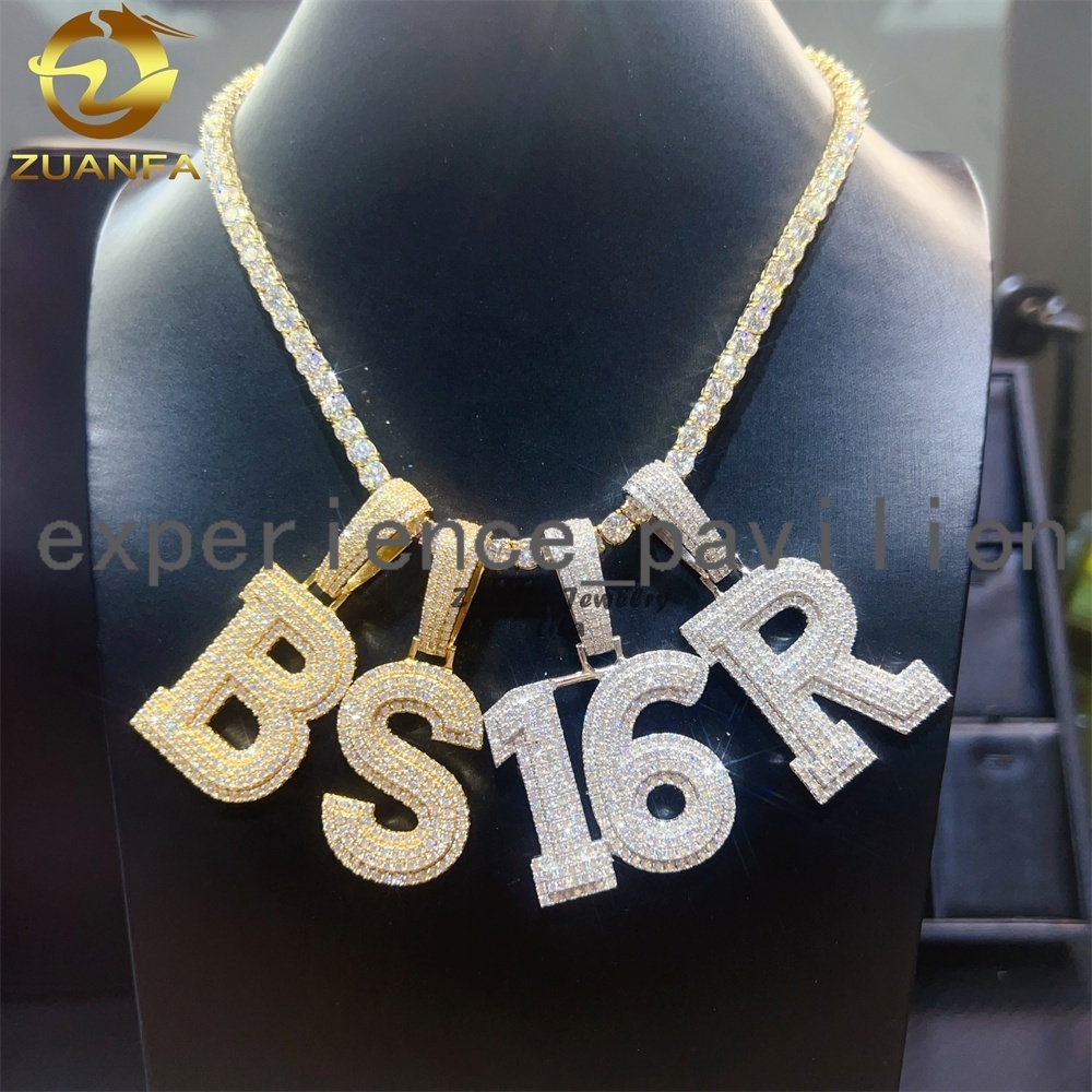 DIY Letter Initial Number 925 Sterling Silver Custom Moissanite Jewelry Iced Out Rappers Hip Hop Letter Pendant