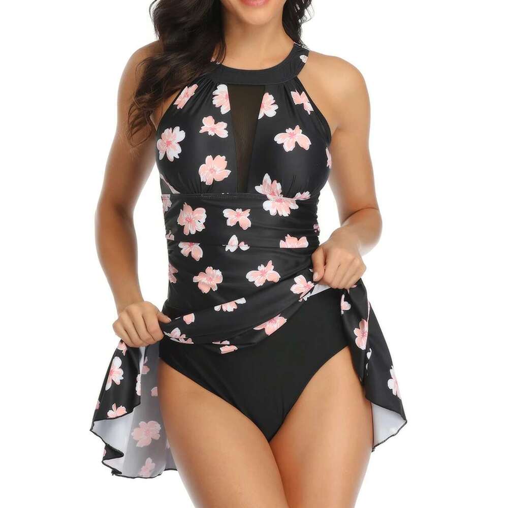 Backless Print Swimsuit Dress Women High Waist Bikini Swimwear Female Padded Bathing Suit Swimming Beachwear Summer Tankini
