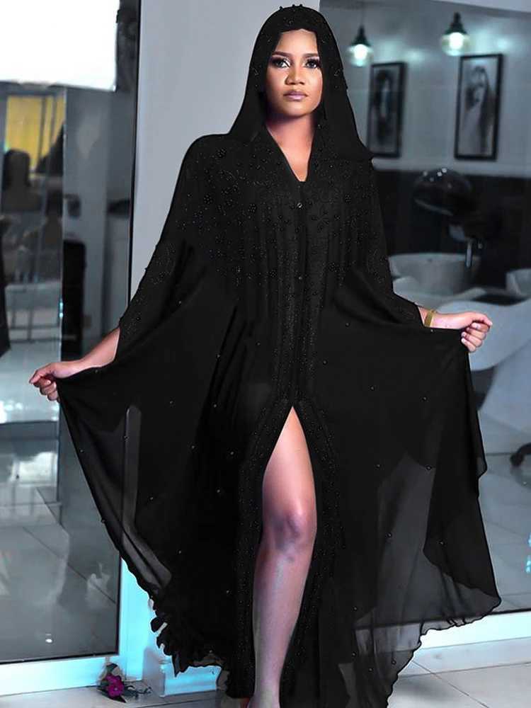 Abaya Femme Musulman Dubai Turkey Black Kaftan Long Slve Chiffon Hooded Dresses Wedding Party Prom Evening Gown Islamic Sets X250514