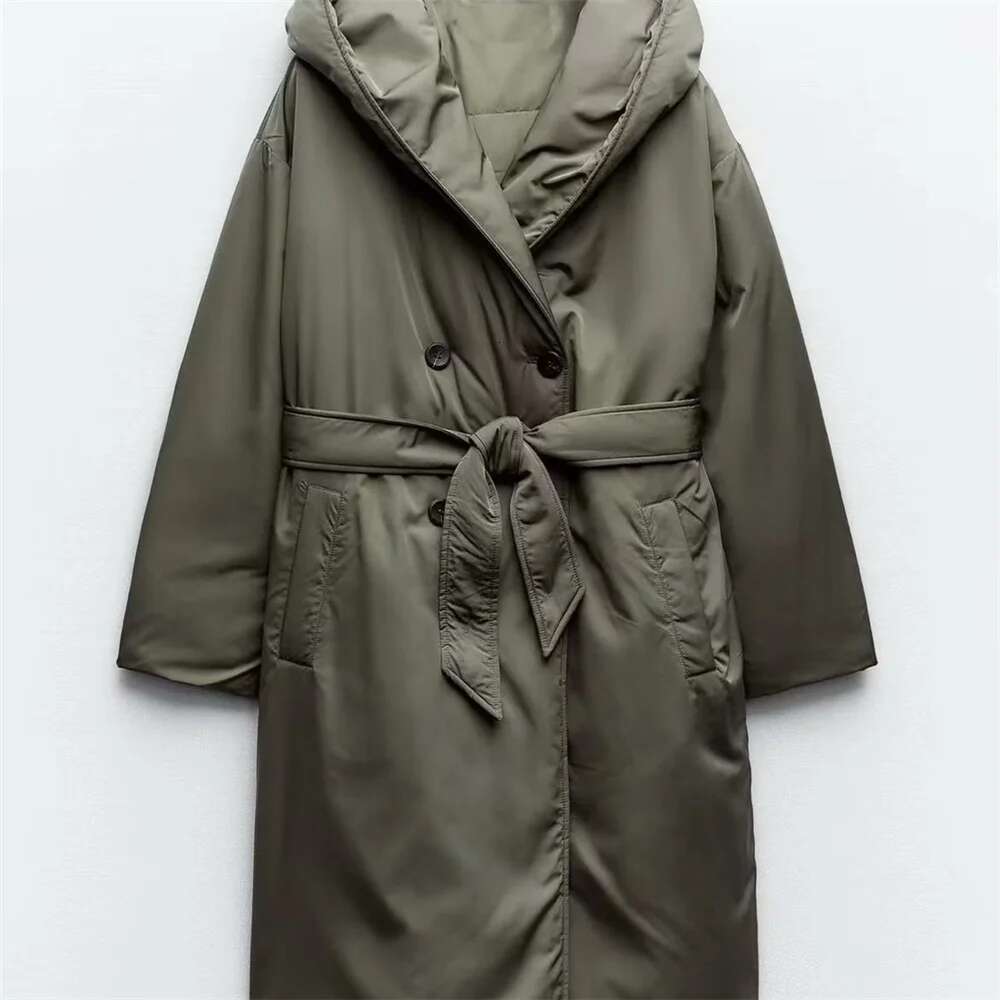 UNIZERA Autumn/Winter Product Women's New Fashion Casual Windbreaker Style with Belt Hooded Cotton Coat