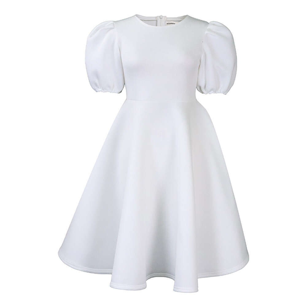 Women's Wear Women's Wear Round Necked Elegant Bubble Sleeves With Waistband And Large Hem Formal A-Line Dress