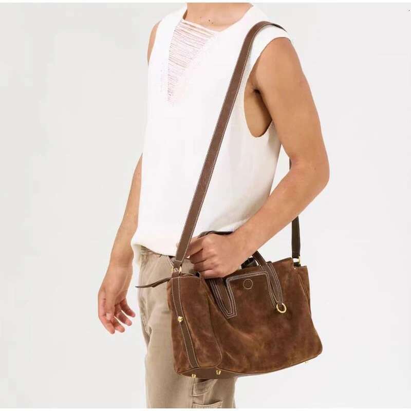 New Large Capacity Suede Tote Retro Casual Ladies Genuine Leather Shoulder Brand Design Autumn Crossbody Bag