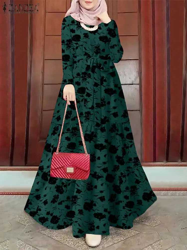 Women Vintage Long Slve Floral Printed Sundress Muslim Long Dress Turkey Abaya ZANZEA Eid Mubarek Robe IsIamic Hijab Vestido X250514