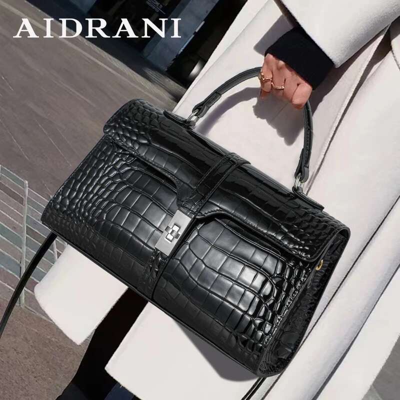 Aidrani Genuine Leather Fashion Handbag 2024 Crocodile Pattern Large Capacity 100% Cowhide Women's Bag