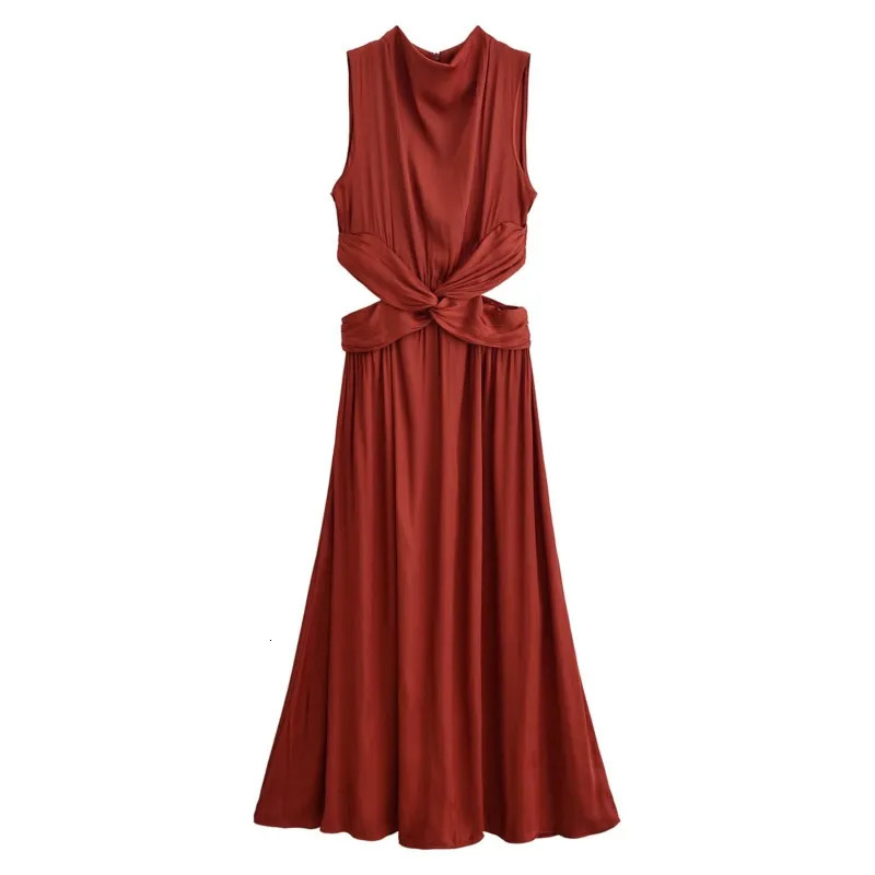 HipSeam Midlength Dress Women Spring Sleeveless Opening n Silk Texture Female Midi Dresses Lady Chic Party 250514