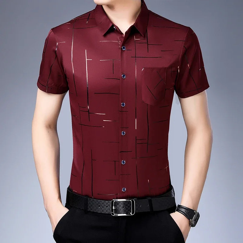 Mens Business Casual Short Sleeved Shirt No Iron and Wrinkle Resistant Top 250514