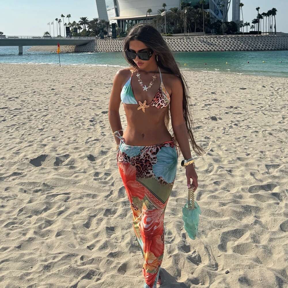 Sexy Print 3 Piece Micro Bikinis Women Swimsuit New Swimwear With Long Sleeve Bathing Suit Beachwear Biquini Female