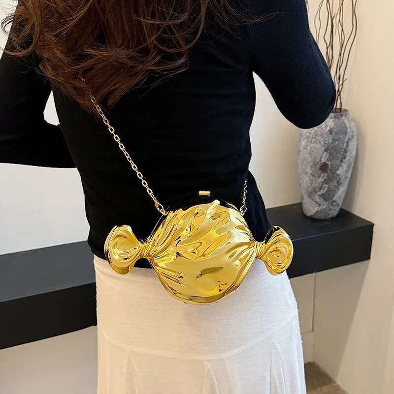 Purse Fashion Wedding Lipstick Women's Handbag 2025 Gold Geometric Evening Clutch Versatile Crossbody Bag Chain