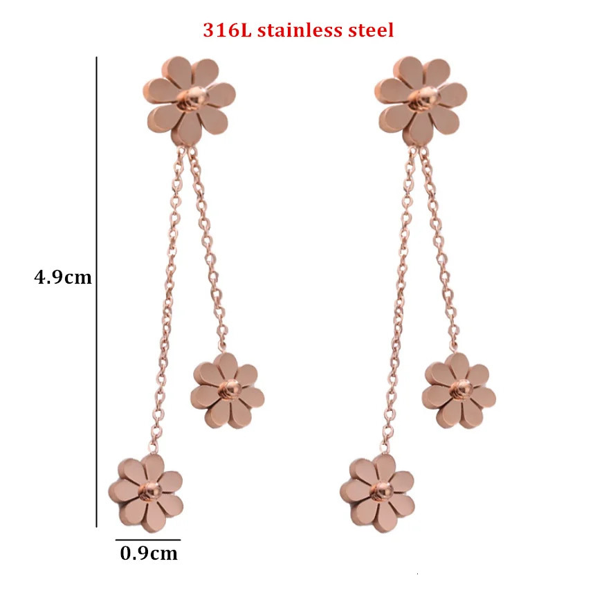 316L Stainless Steel Fashion Upscale Jewelry Sweet Daisy Flowers Studs Piercing Charm Chain Tassel Drop Earrings For Women 250513