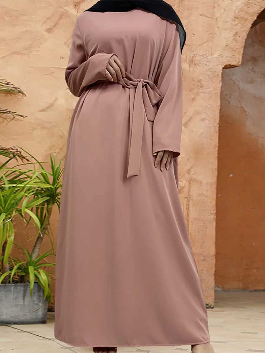 Muslim Abaya fashion new hot dress Turkey Arabia Dubai solid color robe with pockets womens long dress X250514