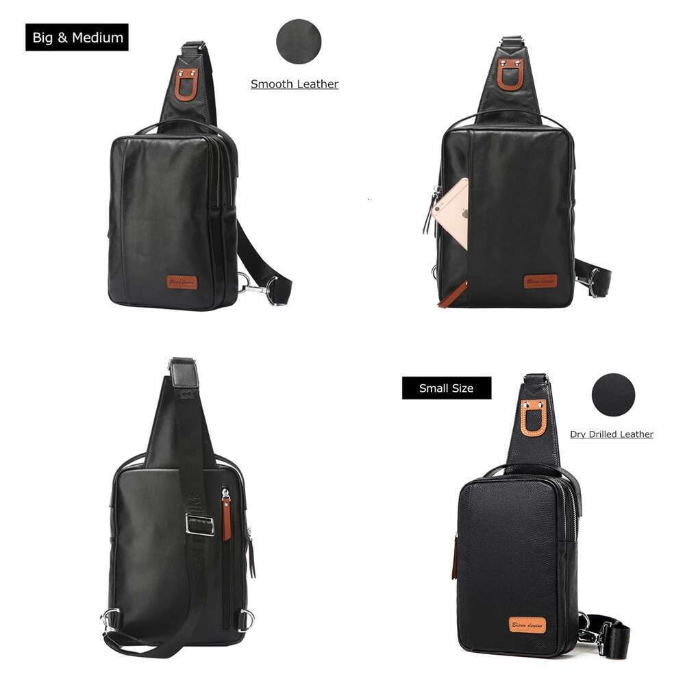 BISON DENIM Genuine Leather Crossbody Bags Multifunctional Zipper Shoulder Bag Casual Men Chest Waist Pack N2425