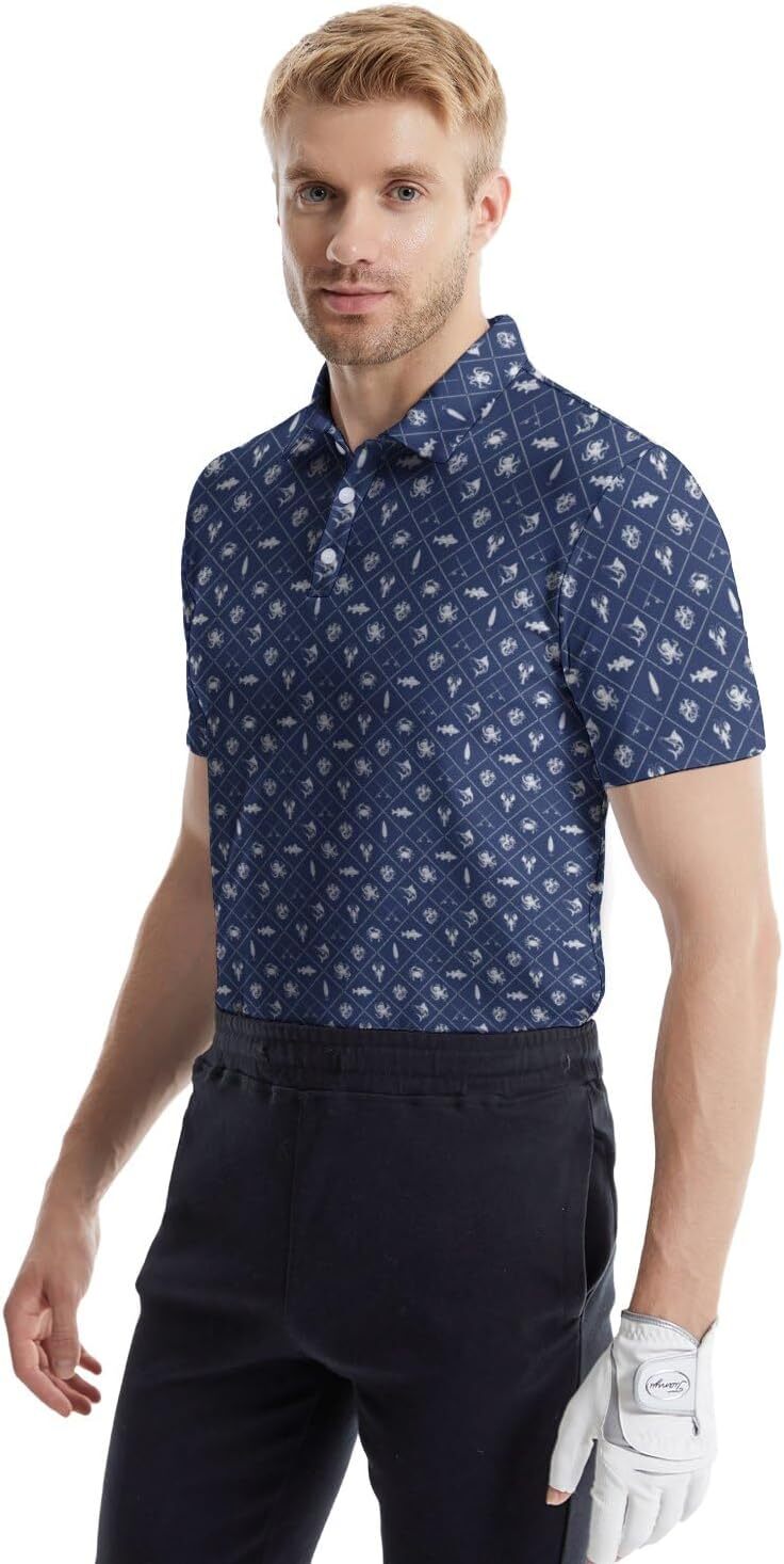 Mens Polo shirt Funny Golf Shirts for Men Moisture Wicking Men's Fun Golf Polo Shirts Quick-Dry Polo Shirts Fashionable and atmospheric