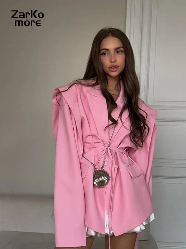 Street Lace Up Womens Blazer Yellow Button Long Sleeve Lapel Button Suit Jacket 2025 Spring Summer Lady Loose Casual Outwear 250513