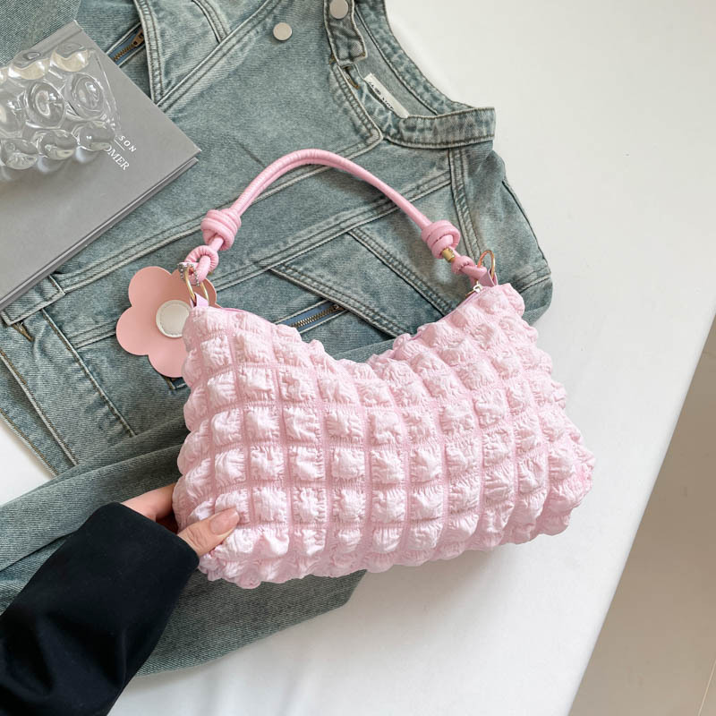 Free Delivery Designer Bag Bubble Flower Cylinder For Women 2025 Japanese And Korean Girl Texture Single Shoulder Handheld Bento Shopping Bag Luxury B