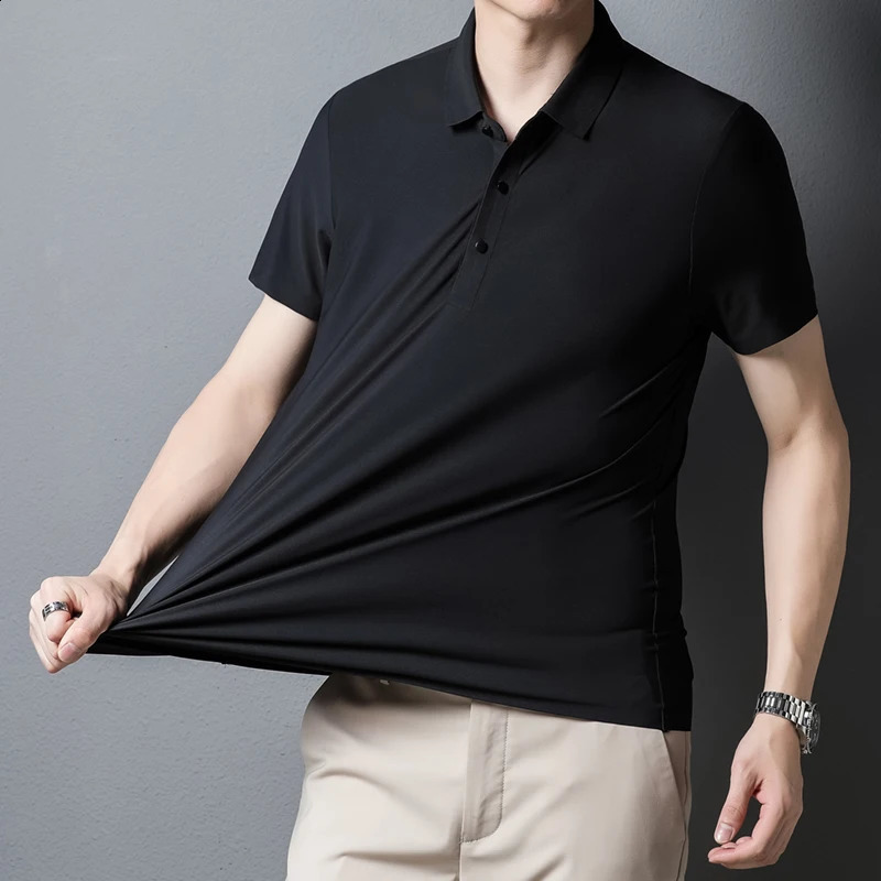 10 Color Summer Thin Breathable Stretch Men Solid Polo Shirt Business Casual Lapel Polo Shirt Male Clothing 250513