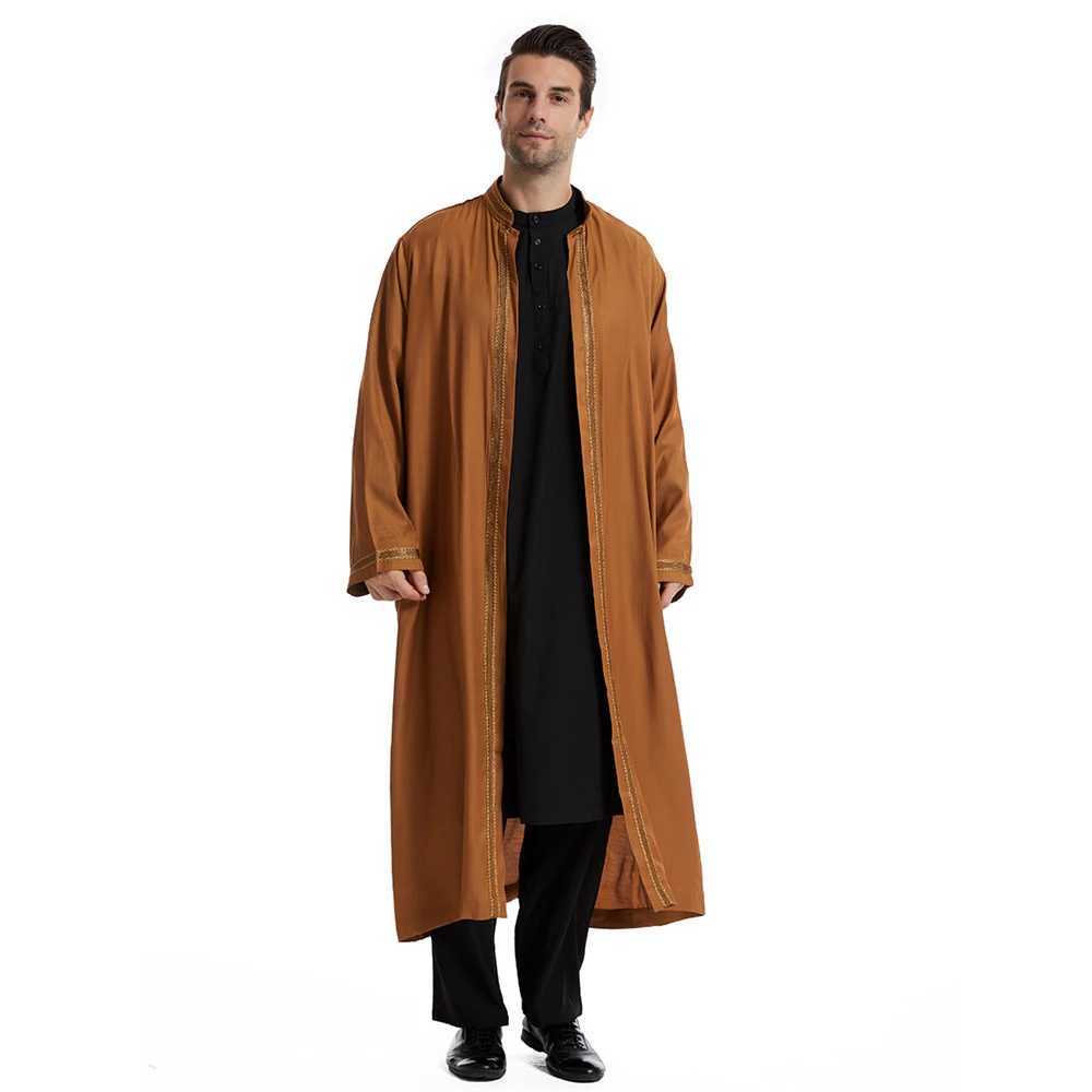 Men Open Abaya Muslim Saudi Jubba Thobe Islamic Clothing Ramadan Kimono Long Sleeve Robe Caftan Dubai Stand Collar Arabic Dress X250514