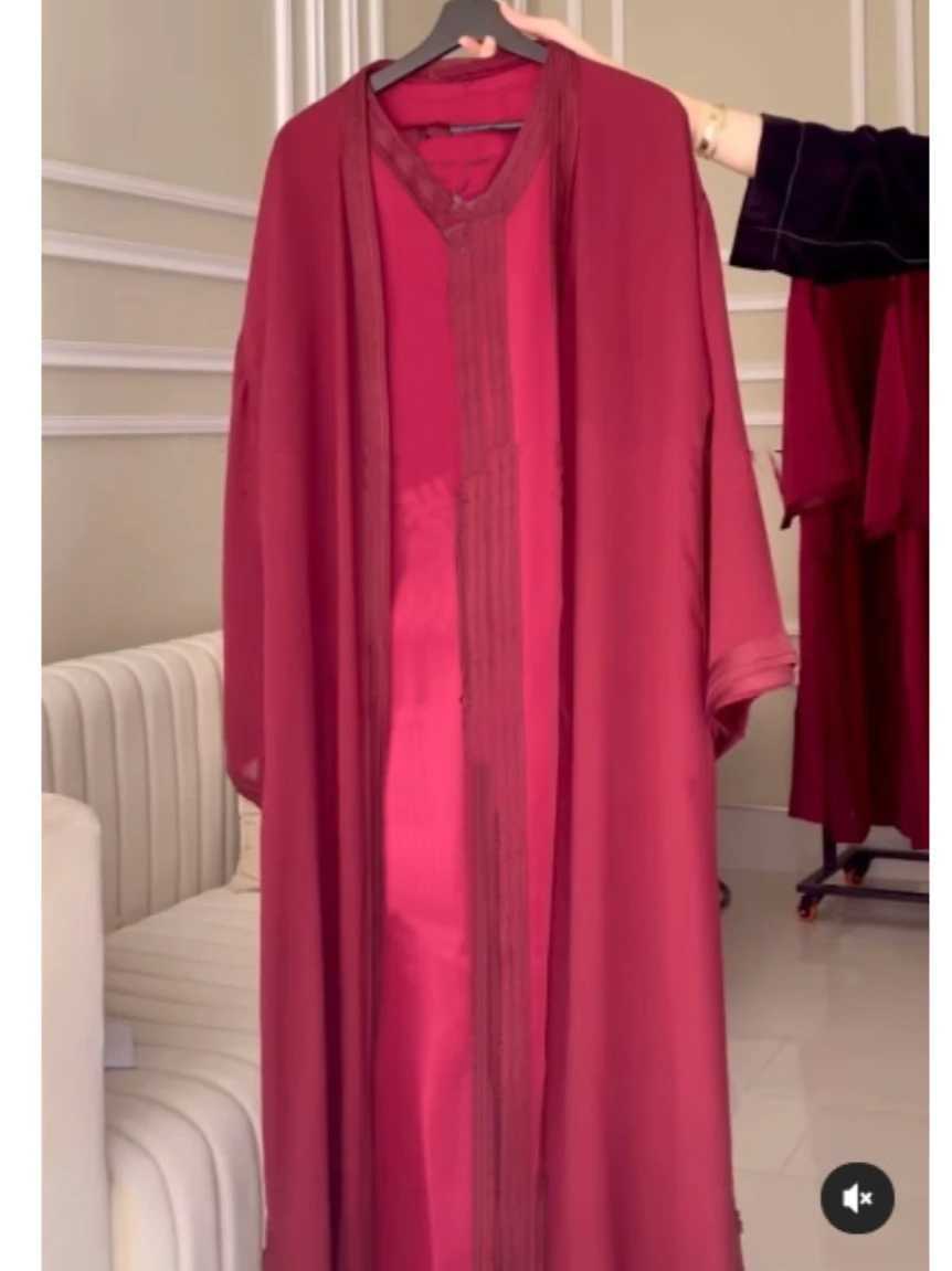 Women Abaya 2 Piece Set Eid Muslim Dresses Jalabiya Ramadan Morocco Sashes Dubai Open Abayas Kaftan Vestidos Arab Cardigan Robe X250514