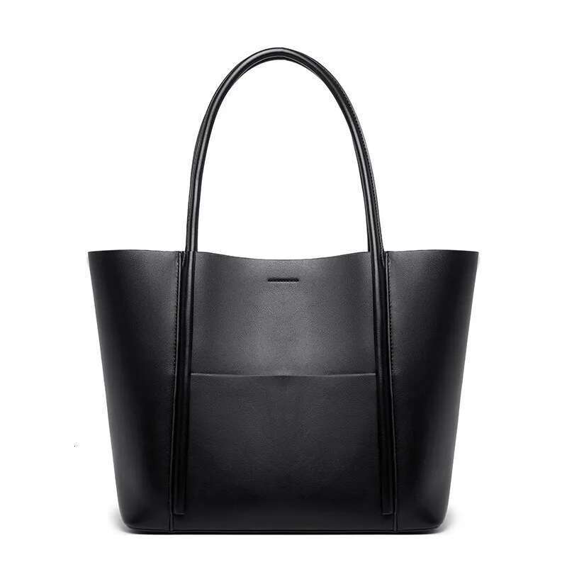Genuine Leather Women's 2025 New Style Simple Large Capacity Tote Shoulder Two-Layer Cowhide Big Bag