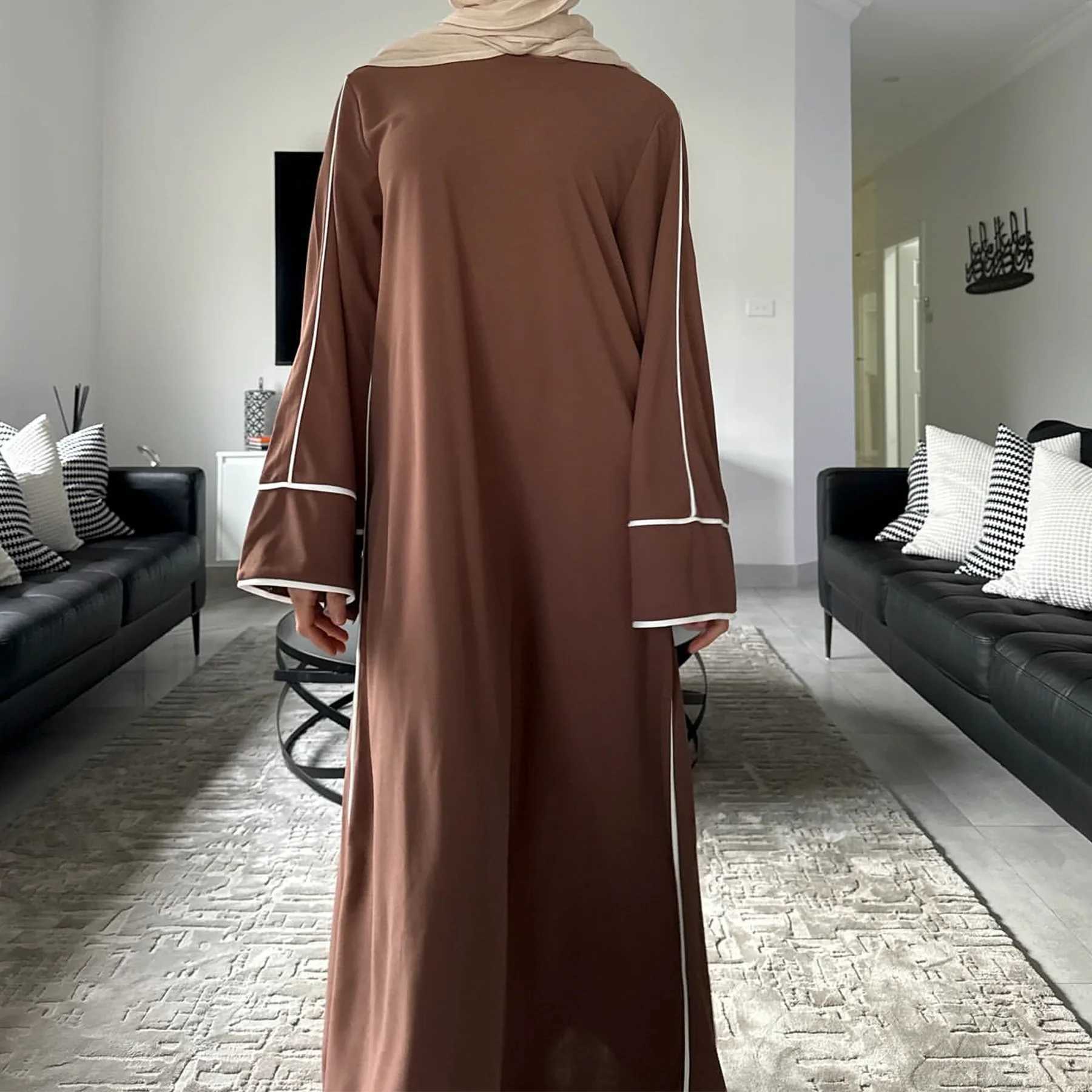 Islamic Brown Muslim Abaya Belted Waist Cuff Design Ideal for Ramadan Celebrations in UAE Dubai and Middle East Daily Modest X250514