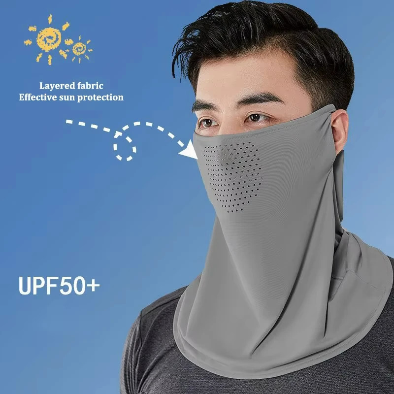 Unisex Summer Ice Silk Sunscreen Mask Outdoor Cycling Face Cover Solid Color Neck Wrap UV Protection Ear Bandana Scarf For Golf 250514