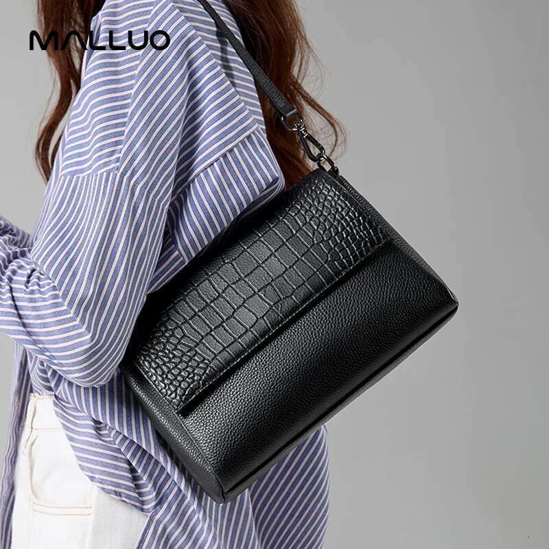 Women's Cowhide Saddle Crocodile Pattern Cow Genuine Leather Underarm Shoulder Handbag Female Retro Messenger Crossbody Bag 250514