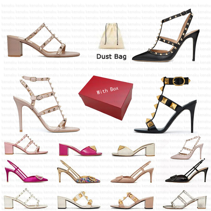 2025 Designer High Heel Sandal Womens Dress Shoes Ankle Strap Roman Studs Black Nude Strip stiletto Peep-Toe Point Toe Rivets Women Party Wedding Stiletto Block Heel