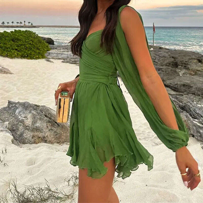 Wedding Guest Dress for Women Festival Promdress White Dress Womens Sexy Spicy Girl Hollow Lantern Sleeves V-neck Off Shoulder Dress for Women