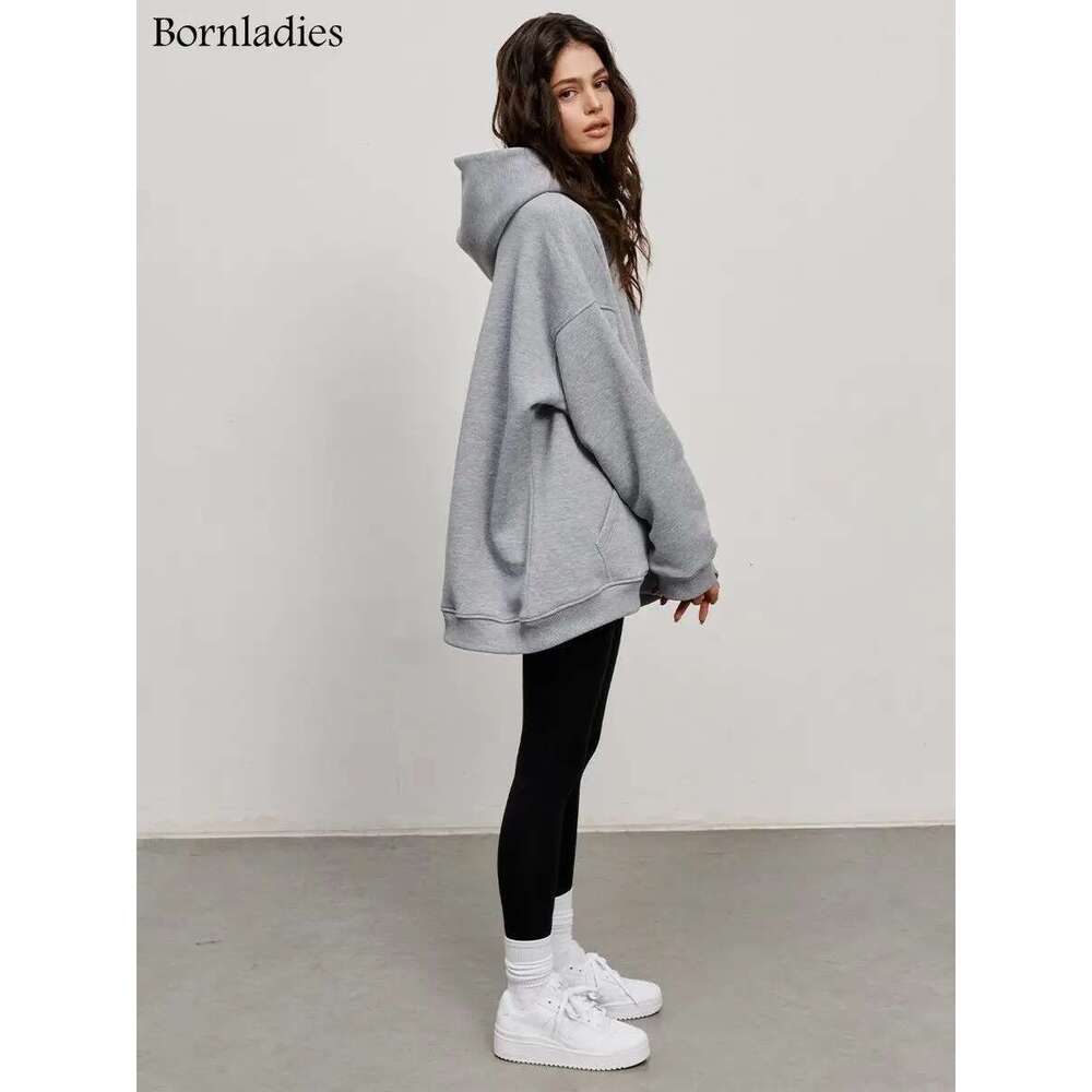 Bornladies Oversized Hoodies & For Women Autumn Winter Thick Warm Fleece Sweatshirts Girls Streetwear Loose Pullover Designer