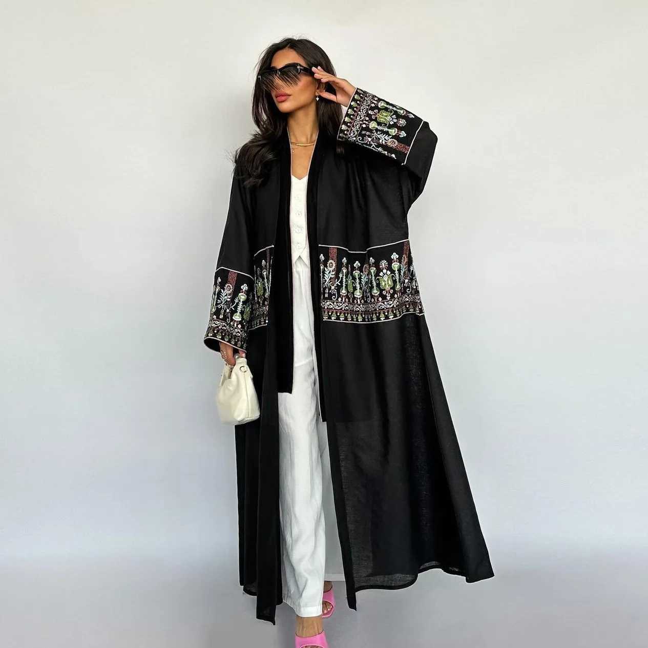 Embroidery Abayas Muslim Women Open Kimono Long Dress Kaftan Turkey Dubai Eid Ramadan Mubarak Islamic Cloth Jalabiya Caftan Robe X250514