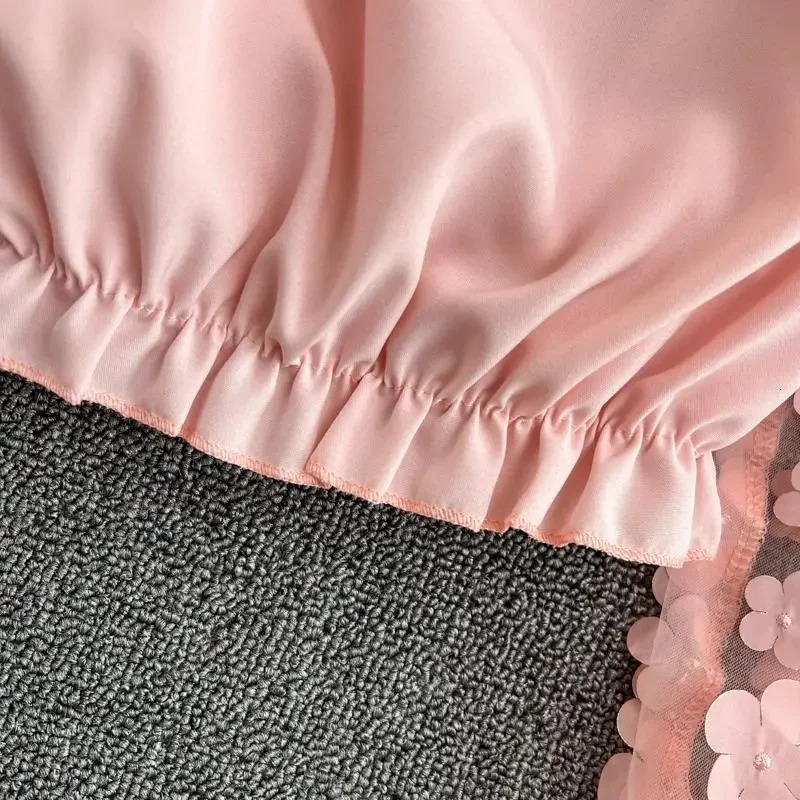 Flower Threedimensional Decoration Slash Neck Long Sleeve Womens Blouse Shirt Korean Fashion Female Clothing Tops Summer 250514