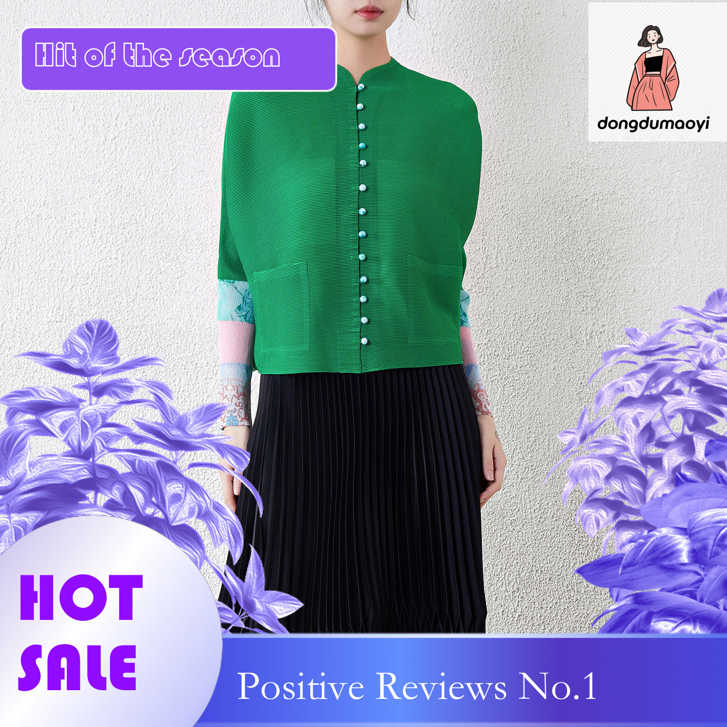 dongdumaoyi Miyake pleated fashion new style stand collar long sleeved shirt temperament women's cardigan jacket contrasting color top