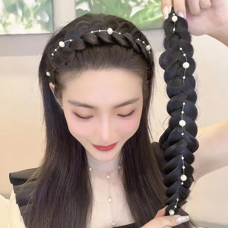 Pearl Twist Braid Hair Band For Women Toothed Non-slip Hair Hoop Elastic Headband Fashion Braids Hair Accessories Girls 250509