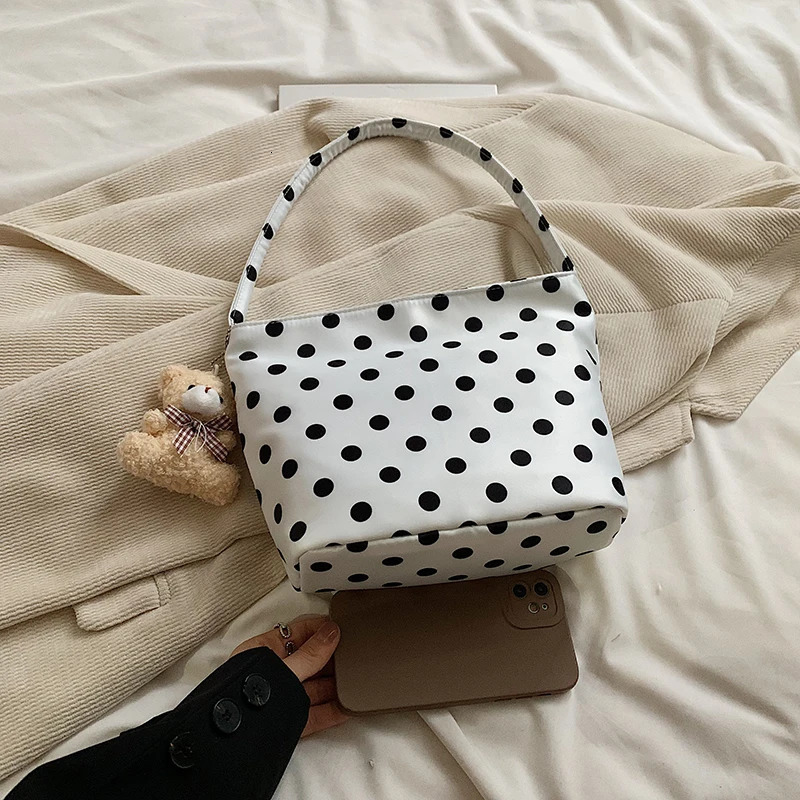 1pcs pure color polka dot shoulder bag fashion armpit bucket comes with pendant 250514