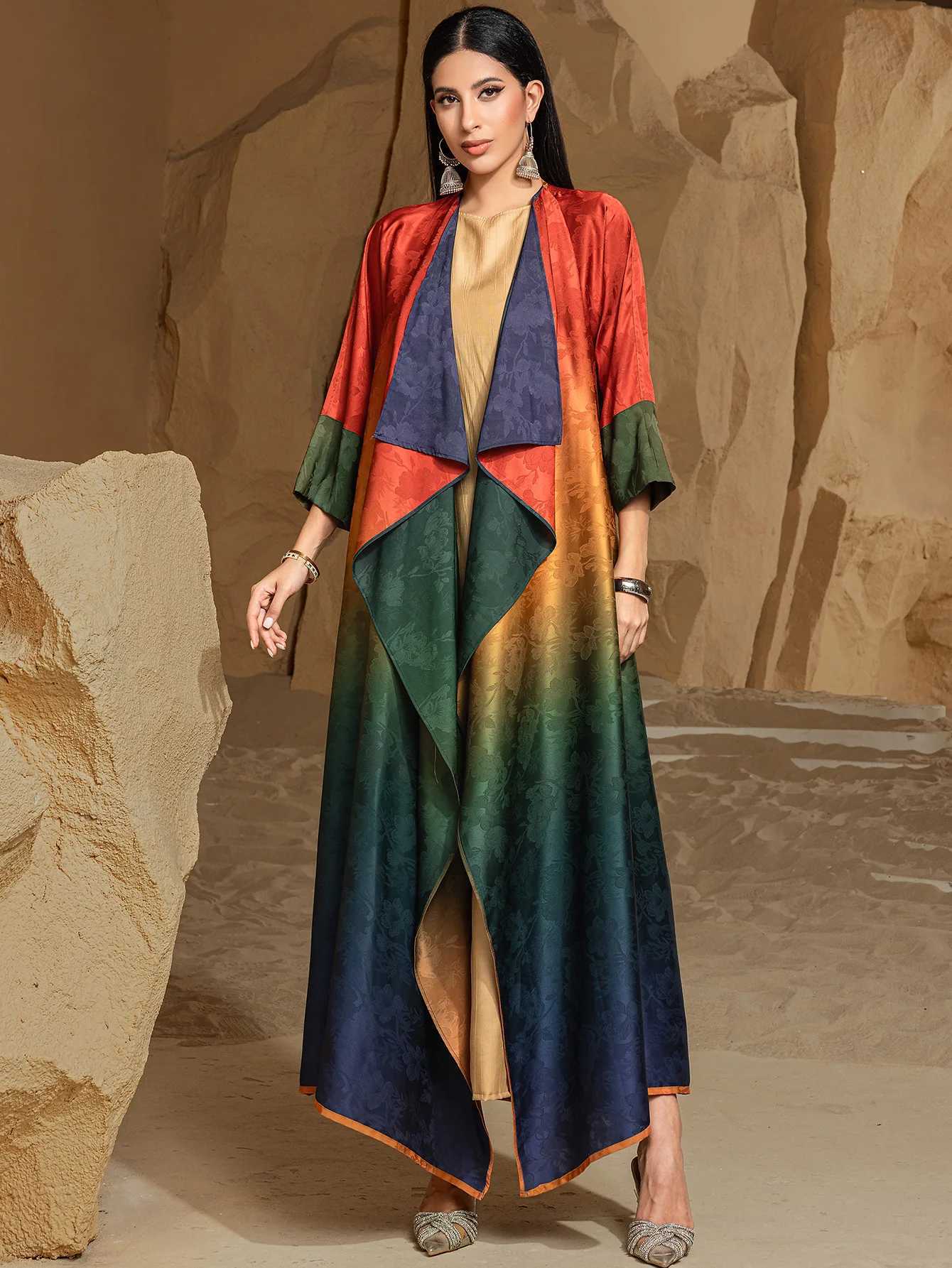 Reversible Kimono Cardigan Ramadan Dubai Abaya Gradient Color Jalabiya Eid Muslim Dresses Women Turkey Kaftan Ka Femme Robe X250514