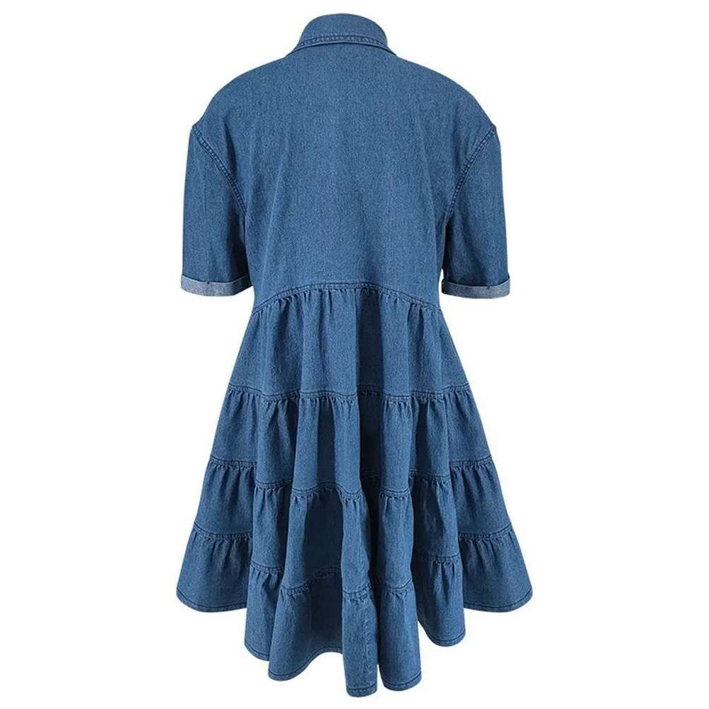 Wmstar Plus Size Denim Dresses Women Elegant Casual Loose Short Sleeve Summer Midi Dress Wholesale Dropshipping New Style