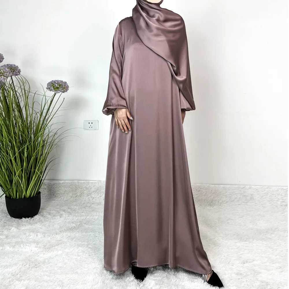 Elegant Shiny Satin Abaya Modest for Women Muslim Eid Dress Ramadan Kaftan Arabic Long Robe Dubai Femme Islamic Jalabiya Vestido X250514