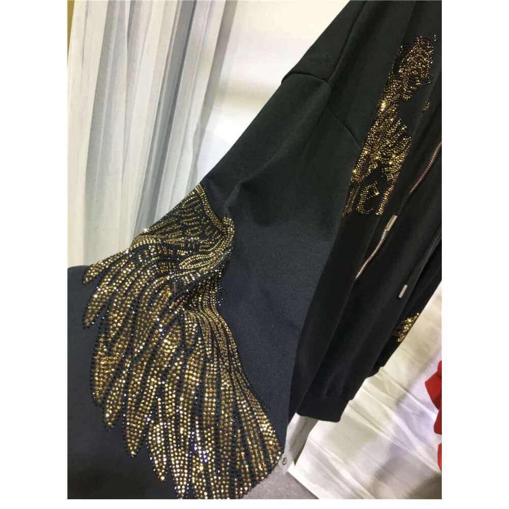 Plus Size Zip-Up Hoodie for Women Rhinestone Embellished Graphic Y2k Jacket Trendy Spring Fall Fashion Essential Coat