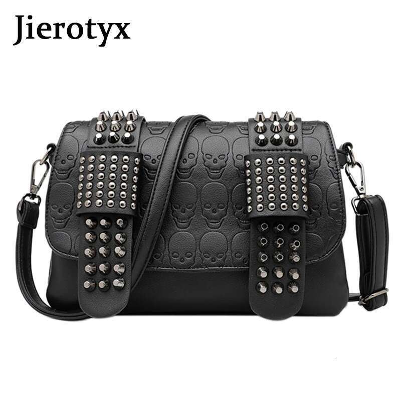 JIETOTYX Women Leather Messenger Single Skull Rivet Shoulder Bags Sac A Main Bolsa Black Vintage Sexy Bag Lady Drop