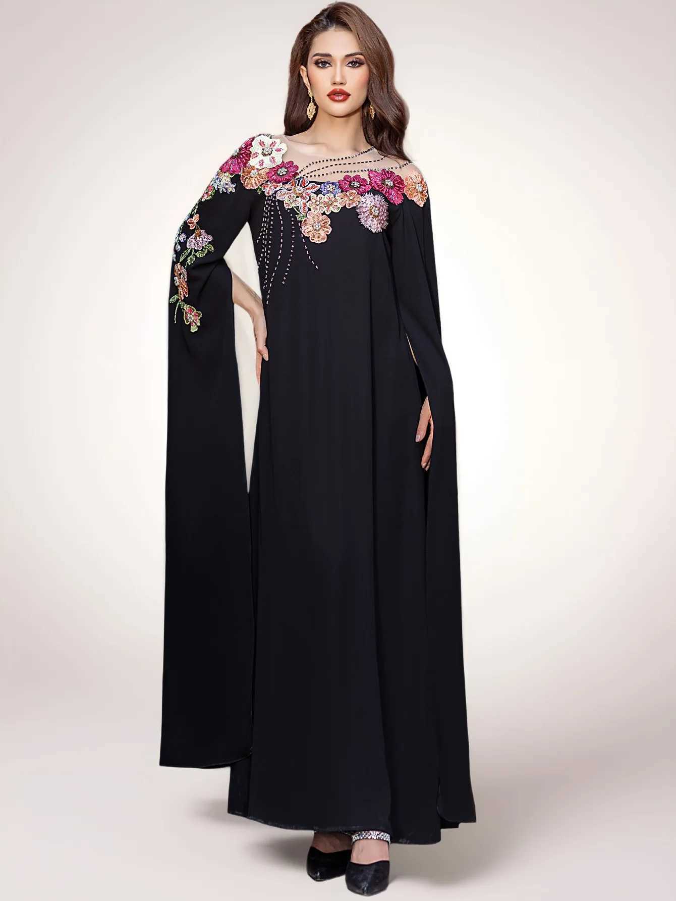 Ramadan Applique Abayas for Women Extra Long Slve Evening Party Dress Muslim Dubai Kaftan Islam Jalabiya Eid Djellaba Vestidos X250514