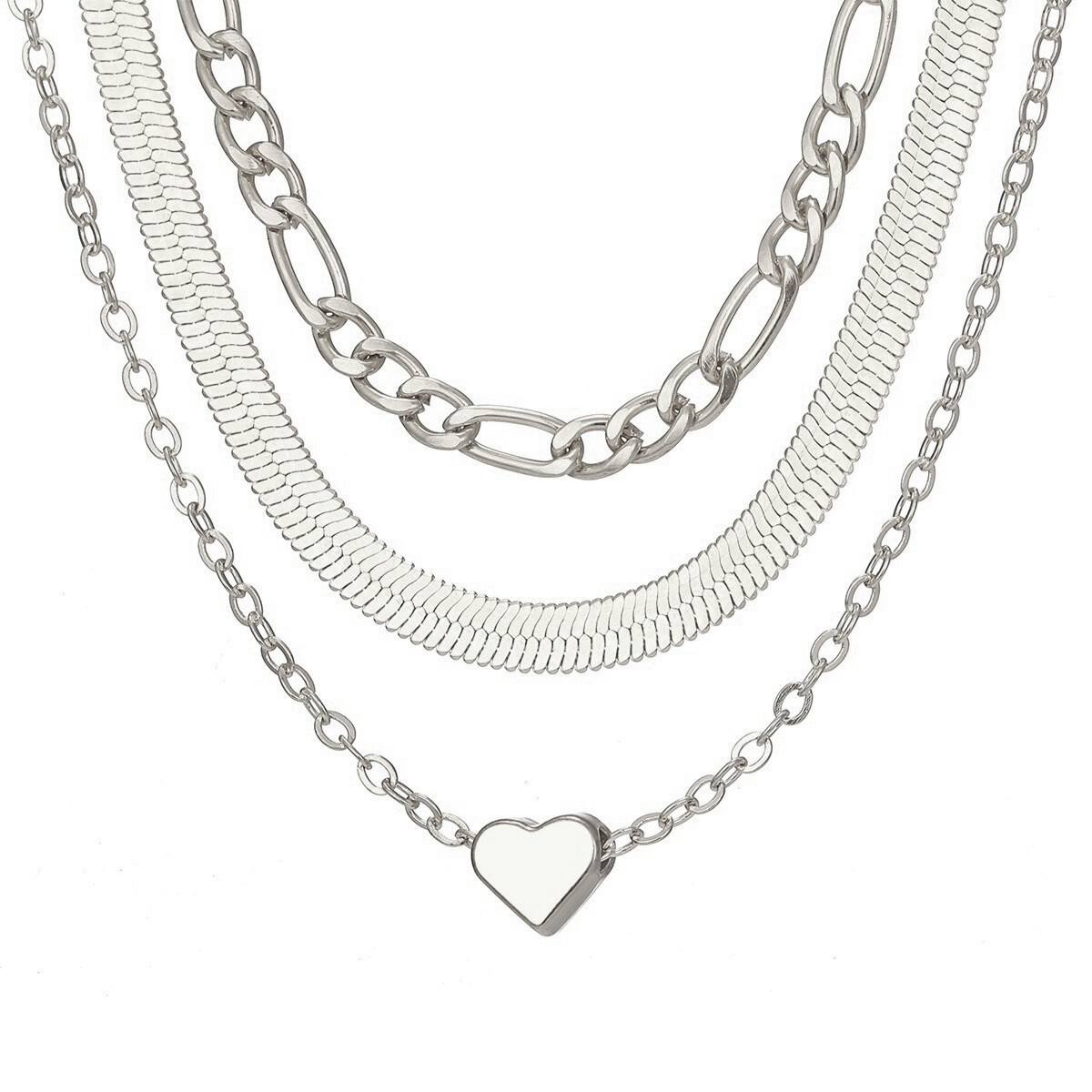 Jewelry Three layer Flat Snake Love Stacked Women's Fashion Set Clavicle Chain Necklace