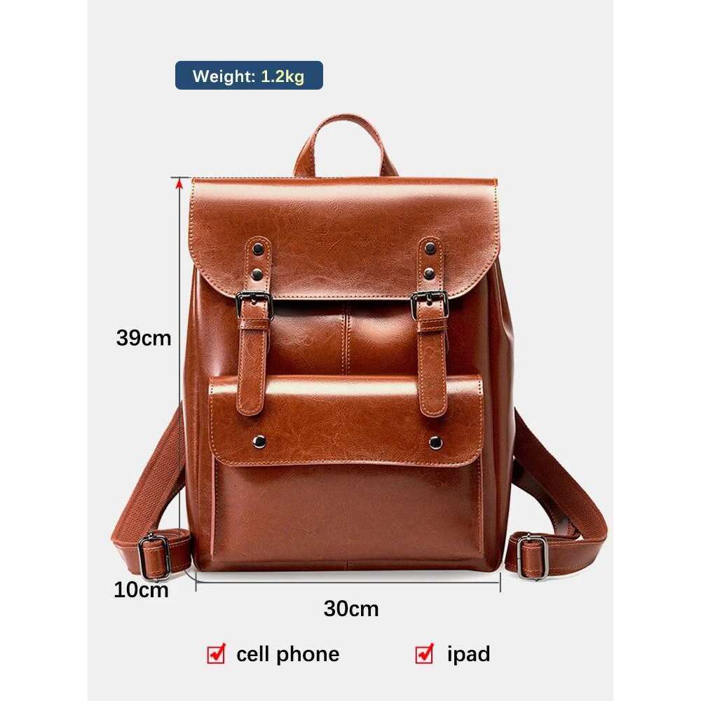 Zency Genuine Leather Women Travel Backpack Large Capacity For 14 Inch Laptop Rucksack Wear Resistant Oil Wax England Style Bag