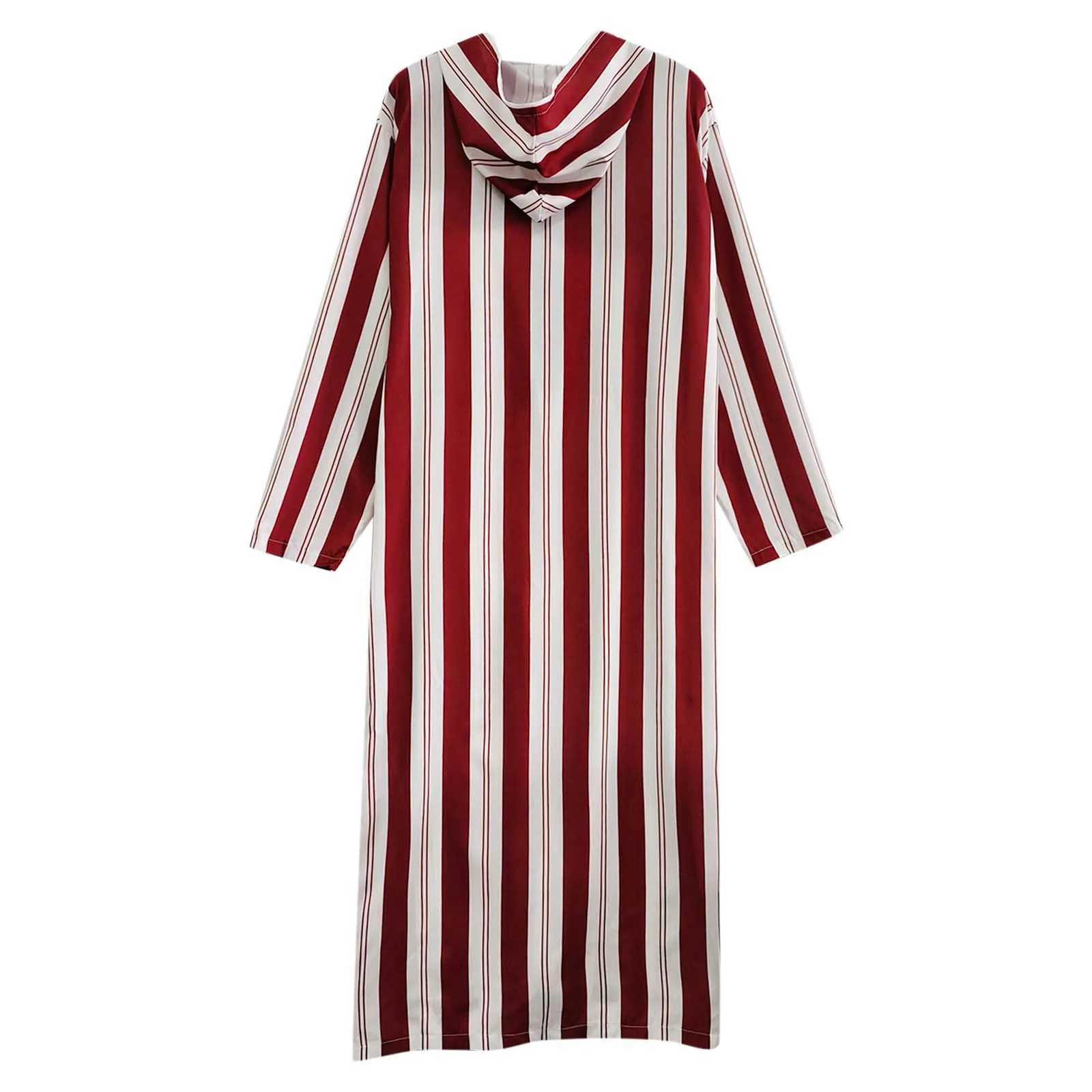 Cold Dress For Men Thobe Casual Robe Muslim Hooded Thobe Long Striped Print Half Sleeve Big And Tall Mens Arab Saudi Kaftan X250514